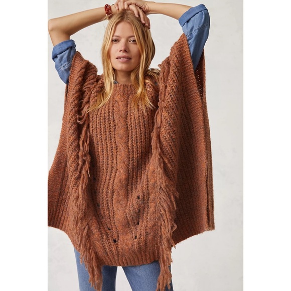 Anthropologie Marled Fringe Poncho - One Size Fits All - NWT - Picture 2 of 9